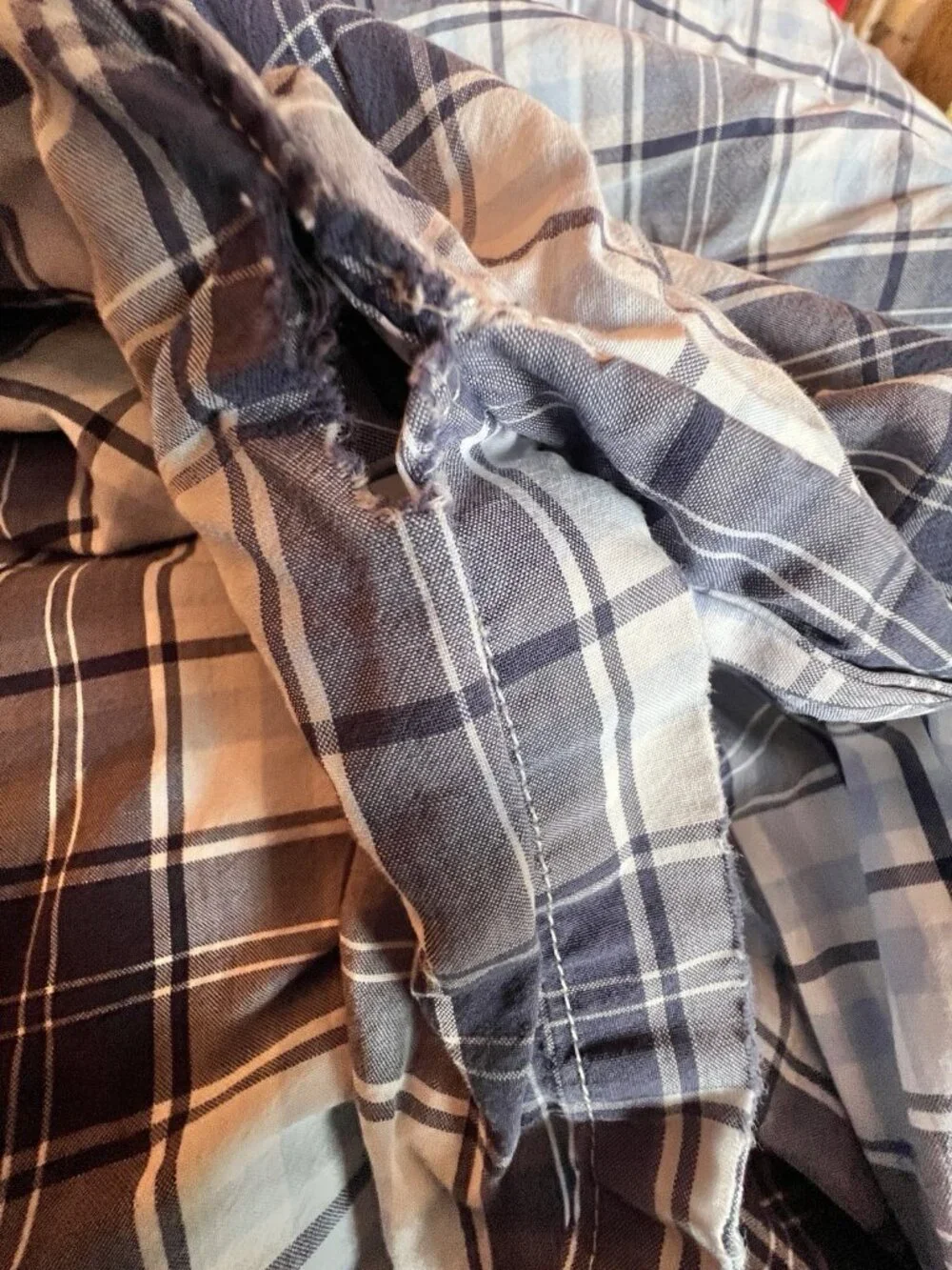 POTTERY BARN KIDS Plaid Duvet Cover Twin Navy Blue White 100% Cotton Children